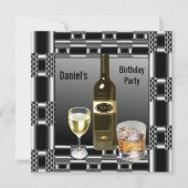 シルバーメタルメンズ50誕生日ドリンクマン 招待状 (正面)