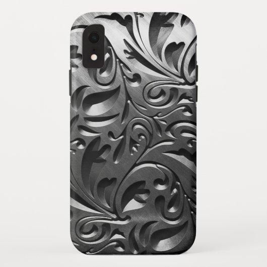 シルバーメタル彫りルック抽象芸術グレー Case-Mate iPhoneケース (裏面)