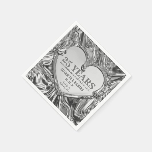 シルバーメタル結婚ハート記念日 スタンダードカクテルナプキン (角)