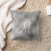 シルバーメタル グリッター ドリップ モノグラム ファミリー ネーム クッション (ブランケット)