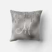 シルバーメタル グリッター ドリップ モノグラム ファミリー ネーム クッション (裏面)