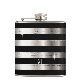 シルバーメタル&ブラックストライプ | DIYモノグラム フラスク