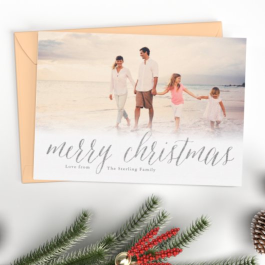 シルバーメリークリスマスグリッタールックフォトホリデー シーズンカード