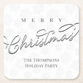 シルバーメリークリスマススクリプトカスタム スクエアペーパーコースター (正面)