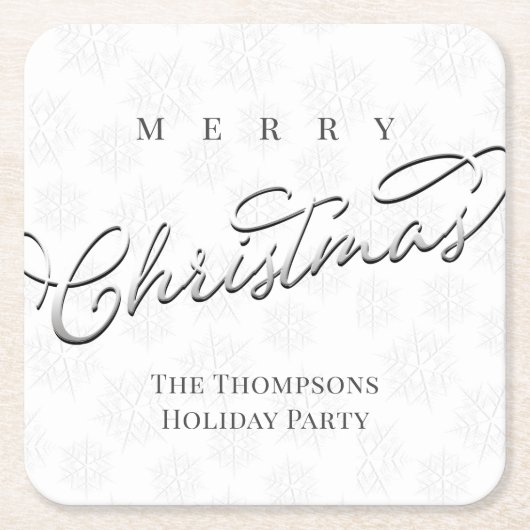 シルバーメリークリスマススクリプトカスタム スクエアペーパーコースター (正面)