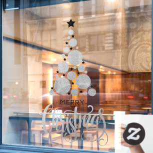 シルバーメリークリスマスツリースターズホリデー ウィンドウサイン