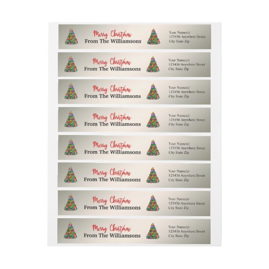 シルバーメリークリスマスツリーズ差出人住所 ラップアラウンドラベル (シート)
