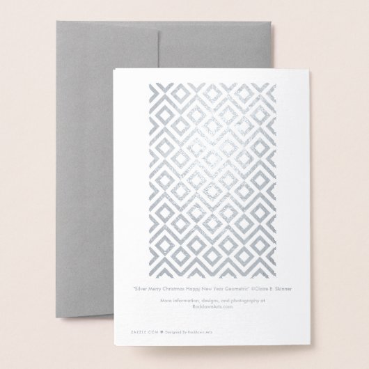 シルバーメリークリスマスハッピーニューイヤー幾何学模様 箔カード (裏面封筒付き)