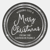 シルバーメリークリスマスパーソナライズされた ラウンドシール (正面)