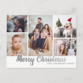 シルバーメリースタイリッシュクリスマス5フォトコラージュ シーズンポストカード (正面)