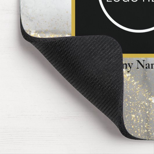 シルバーモダンおよび金ゴールドの会社名とロゴ マウスパッド (コーナー)