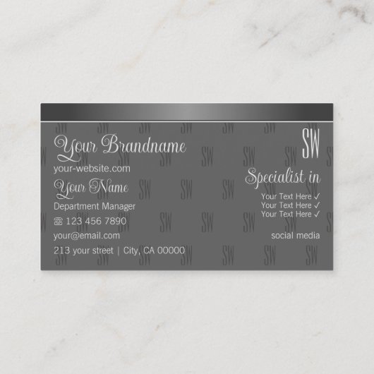 シルバーモダンとグレーとイニシャルプロフェッショナル 名刺 (裏面)