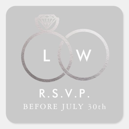 シルバーモダンの結婚リングや輪RSVP Reply Square Stic スクエアシール (正面)
