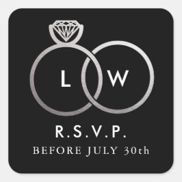 シルバーモダンの結婚リングや輪RSVP Reply Square Stic スクエアシール