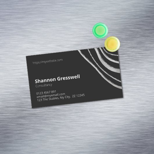 シルバーモダンアクセント付き単純黒 マグネット名刺