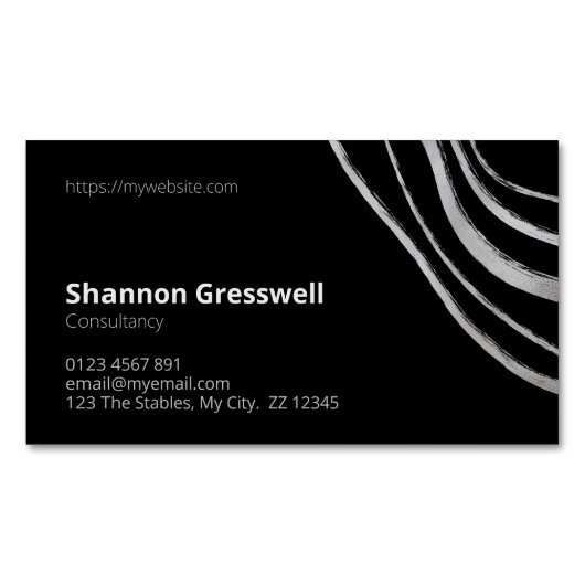 シルバーモダンアクセント付き単純黒 マグネット名刺 (正面)