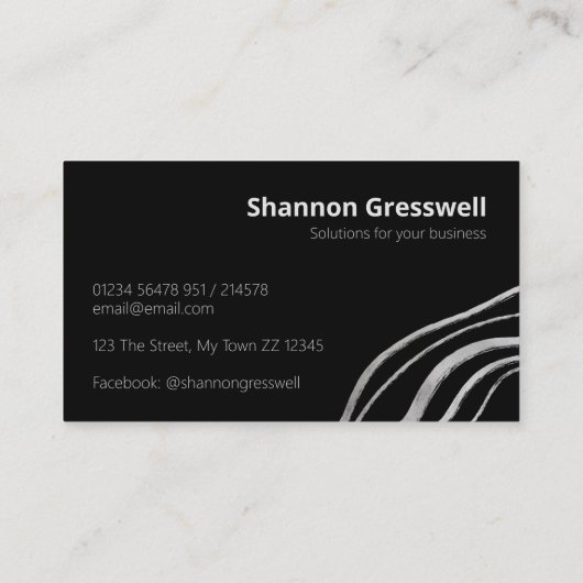 シルバーモダンアクセント付き単純黒 名刺 (裏面)