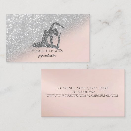 シルバーモダンエレガントグリッターヨガガガール《写真》ぼけ味 名刺 (正面/裏面)