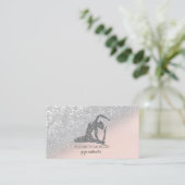 シルバーモダンエレガントグリッターヨガガガール《写真》ぼけ味 名刺 (スタンド正面)