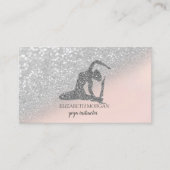シルバーモダンエレガントグリッターヨガガガール《写真》ぼけ味 名刺 (正面)