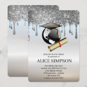 シルバーモダンキュートなシックなミニマリストによる卒業 招待状 (正面/裏面)