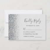 シルバーモダングリッターエッジ淡い色のグレー 出欠カード (正面)