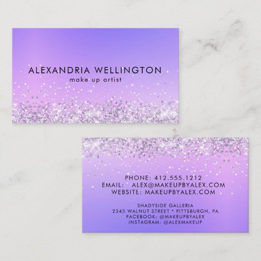 シルバーモダングリッターグラデーションメイクアップアーティスト 名刺 (正面/裏面)