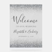 シルバーモダングリッターグ淡い色のレー結婚の歓迎 アクリルサイン (正面)