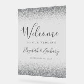 シルバーモダングリッターグ淡い色のレー結婚の歓迎 アクリルサイン (傾斜)