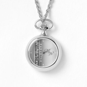 シルバーモダングリッタースターズ名前をカスタムするイニシャル 腕時計