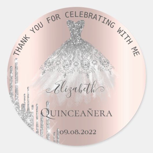 シルバーモダングリッタードリップスドレスキンセアニラ ラウンドシール (正面)