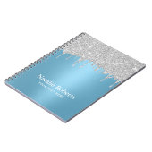 シルバーモダングリッタードリップスライトブルー ノートブック (左側)