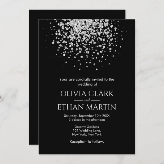 シルバーモダングリッターナイトスカイ 招待状 (正面/裏面)