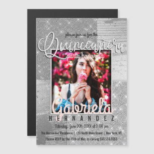 シルバーモダングリッターフォトキンセアニラ マグネット招待状