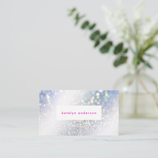 シルバーモダングリッターブライトピンクのメイクアップとヘア 名刺 (スタンド正面)