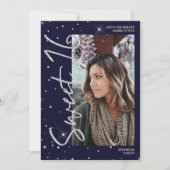 シルバーモダングリッターブルーススクリプト4 photo sweet 16 招待状 (正面)