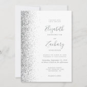 シルバーモダングリッターホワイトQRコー結婚ド 招待状 (正面)