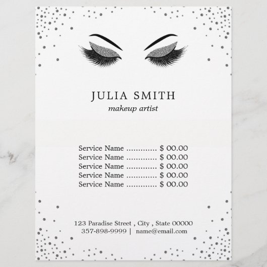 シルバーモダングリッターメイクアップアーティストとのラッシュズ チラシ (正面)