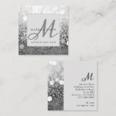 シルバーモダングリッターメイクアップアーティストヘアサロン スクエア名刺 (正面/裏面)