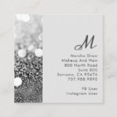 シルバーモダングリッターメイクアップアーティストヘアサロン スクエア名刺 (裏面)