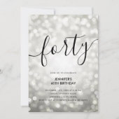 シルバーモダングリッターライト40歳の誕生日 招待状 (正面)