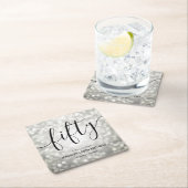 シルバーモダングリッターライト50誕生日 スクエアペーパーコースター (インサイチュ)