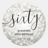 シルバーモダングリッターライト60誕生日 ラウンドシール (正面)