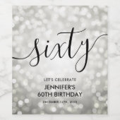 シルバーモダングリッターライト60誕生日 ワインラベル (シングルラベル)