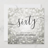 シルバーモダングリッターライト60誕生日 招待状 (正面)