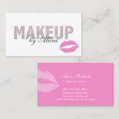 シルバーモダングリッター文字ピンクリップメイクアップアーティスト 名刺 (正面/裏面)