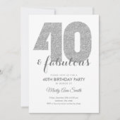 シルバーモダングリッター40と素晴らしい誕生日パーティー 招待状 (正面)