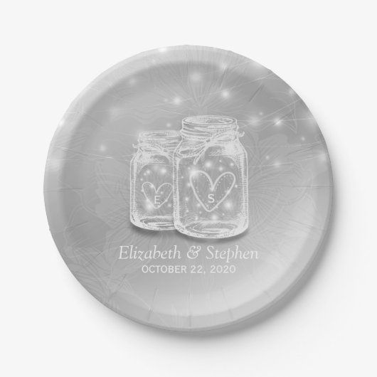 シルバーモダンシックの結婚メイスンジャースリングライト ペーパープレート (正面)
