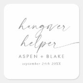 シルバーモダンスクリプトハングオーバーヘルパー結婚式の引き出物 スクエアシール (正面)