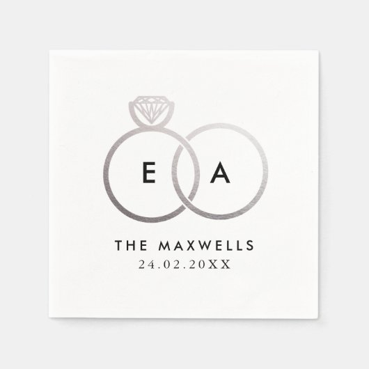 シルバーモダンズ結婚リングや輪カクテルナプキン スタンダードカクテルナプキン (正面)